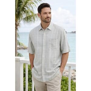 Cubavera Men's Lightweight Linen Blend Short Sleeve Button Up Shirt Plaid Check